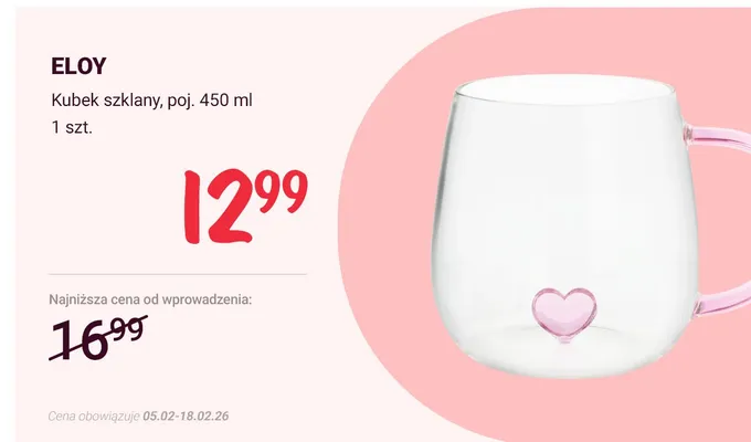Kubek szklany, poj. 450ml promocja w Rossmann