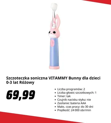 Szczoteczka soniczna VITAMMY Bunny dla dzieci 0-3 lat Różowy promocja w Media Markt
