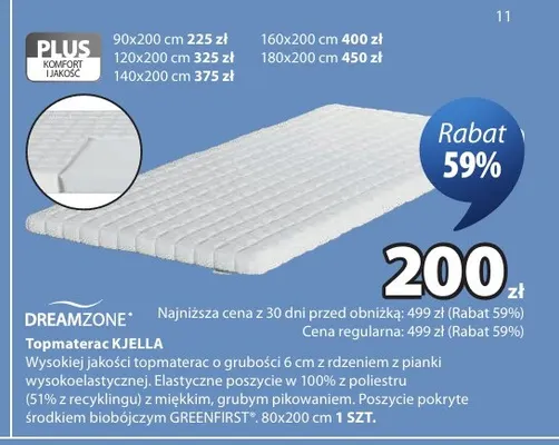 Topmaterac Kjella 80x200 cm Dreamzone promocja w Jysk