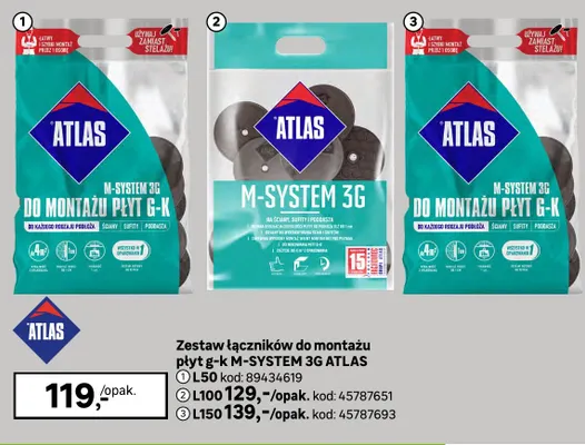 Zestaw łączników do montażu płyt g-k M-System 3 g Atlas L100 promocja w Leroy Merlin