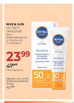 Krem przeciwsłoneczny Nivea Sun UV Face Sensitive SPF50 promocja w Drogerie Jawa
