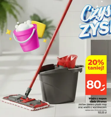 Zestaw wiadro z wyciskaczem + mop płaski Vileda Ultramax promocja w Dealz