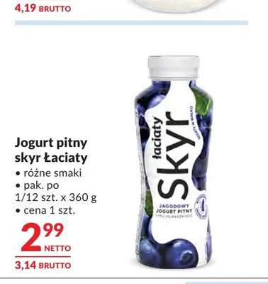 Jogurt pitny skyr Łaciaty promocja w Makro