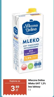 Mleko UHT 1,5% bez laktozy Mleczna Dolina promocja w Biedronka