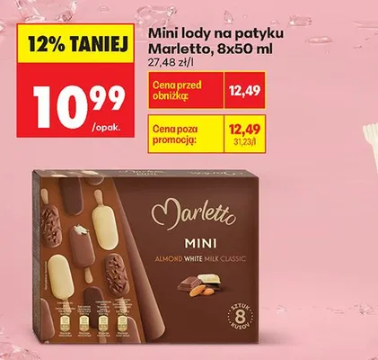 Mini lody na patyku Marletto 8-pak 50 ml promocja w Biedronka
