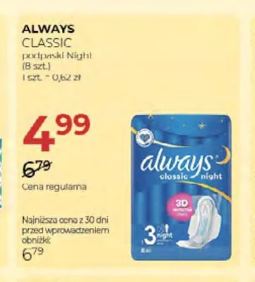 Podpaski Always Classic Night promocja w Drogerie Jawa