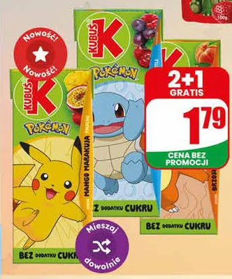 Napój niegazowany Kubuś Pokemon promocja w Dino