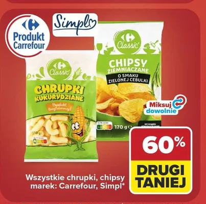 Chipsy ziemniaczane o smaku zielonej cebulki Carrefour Classic promocja w Carrefour Market