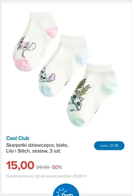 Skarpetki dziewczęce białe Lilo i Stitch 3-pak Cool Club promocja w Smyk