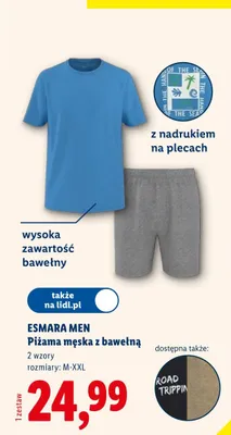 Piżama męska z bawełny Esmara Men rozmiary M-XXL promocja w Lidl