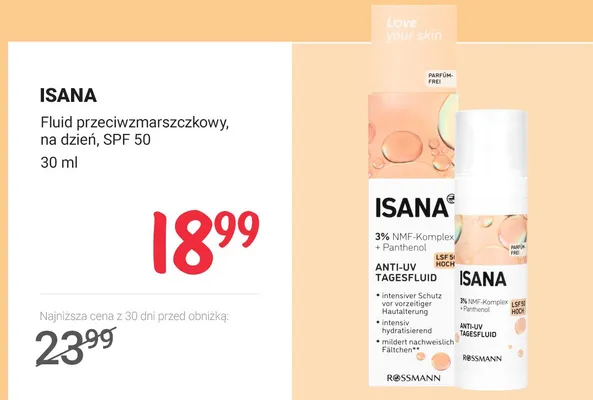 Fluid przeciwzmarszczkowy na dzień Isana SPF 50 promocja w Rossmann