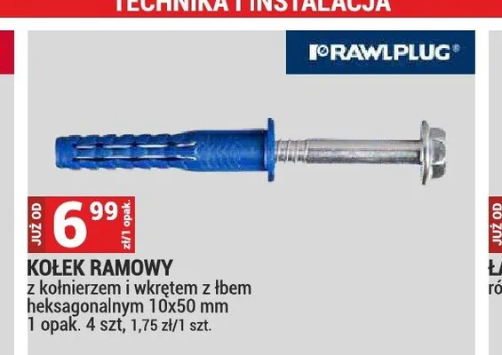Kołek ramowy z kołnierzem i wkrętem z łbem heksagonalnym Rawlplug 10x50 mm promocja w Merkury Market