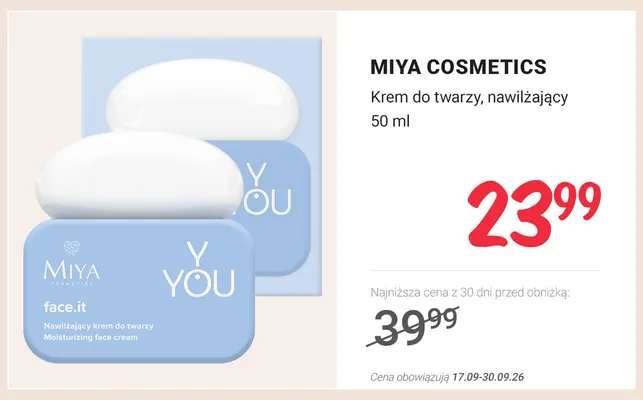 Krem do twarzy nawilżający Miya Cosmetics promocja w Rossmann