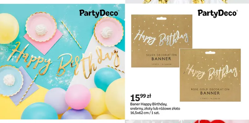 Baner Happy Birthday 16,5x62 cm PartyDeco promocja w Empik
