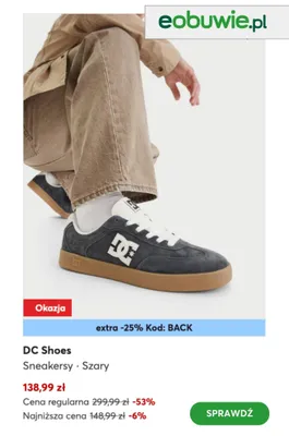 Sneakersy DC Shoes Szary promocja w eobuwie.pl