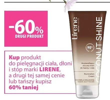 Krem rozświetlający złocisty do twarzy i ciała Lirene Coconut Shine promocja w Hebe
