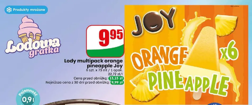 Lody 6-pak orange pineapple Joy promocja w Dino