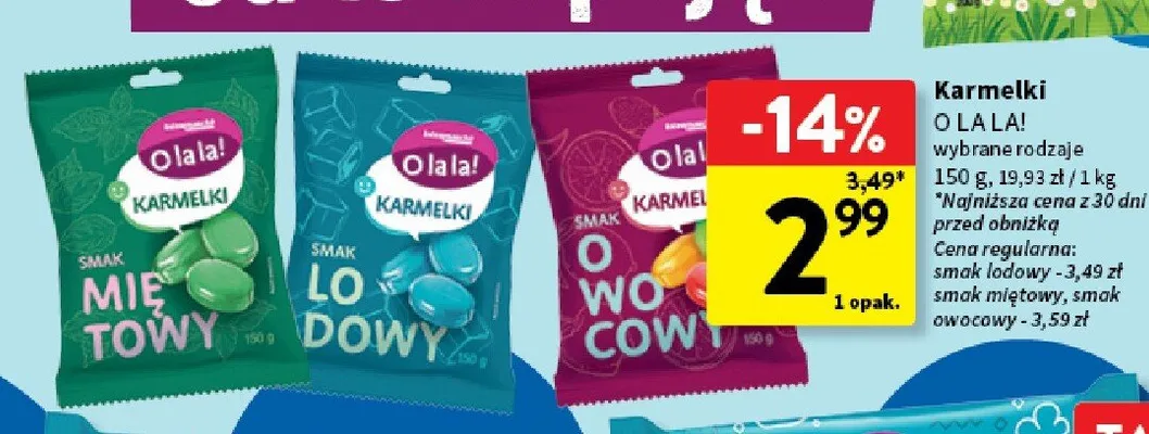 Karmelki smak owocowy O la la! promocja w Intermarche
