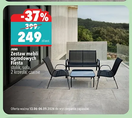 Zestaw mebli ogrodowych Jumi Fiesta stolik, sofa, 2 krzesła, czarne promocja w Biedronka
