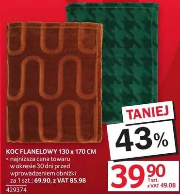 Koc flanelowy 130 x 170 cm promocja w Selgros