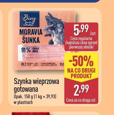 Szynka wieprzowa gotowana Bivoj Moravia Šunka promocja w Aldi