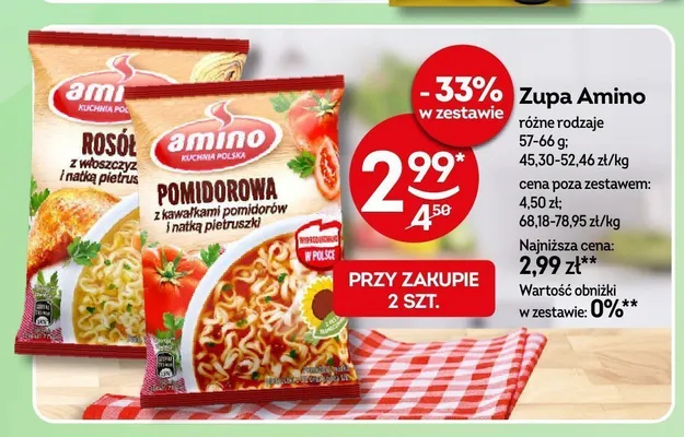 Zupa błyskawiczna Amino pomidorowa z kawałkami pomidorów promocja w Żabka
