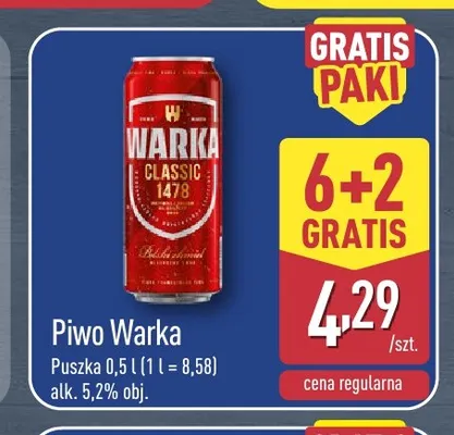 Piwo Warka Classic 8-pak promocja w Aldi