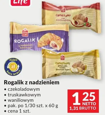 Rogalik z nadzieniem czekoladowym, truskawkowym, waniliowym Fine Life promocja w Makro