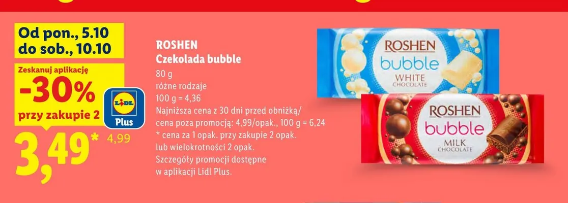 Czekolada bubble biała Roshen promocja w Lidl