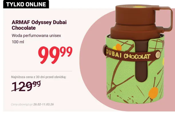 Woda perfumowana unisex  Odyssey Dubai Chocolate promocja w Rossmann