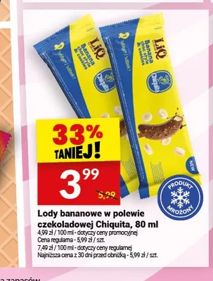 Lody bananowe w polewie czekoladowej Chiquita promocja w Twój Market