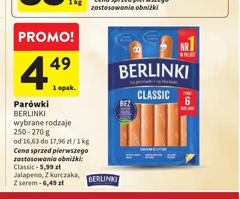 Parówki BERLINKI Z kurczaka 250-270g promocja w Intermarche