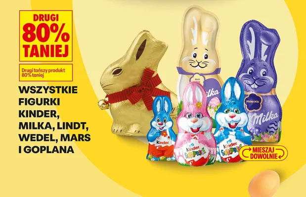 Wszystkie figurki czekoladowa Kinder, Milka, Lindt, Wedel, Mars i Goplana DRUGA -80% promocja w Biedronka