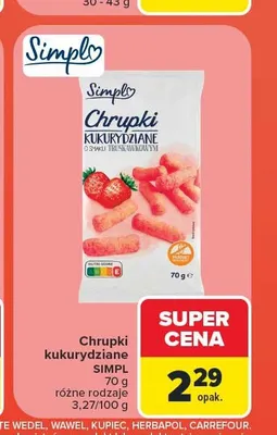 Chrupki kukurydziane Simpl o smaku truskawkowym promocja w Carrefour