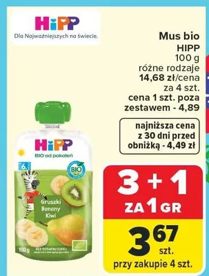 Mus bio Hipp 100g promocja w Carrefour Market