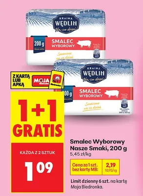 Smalec wyborowy 1+1 GRATIS promocja w Biedronka