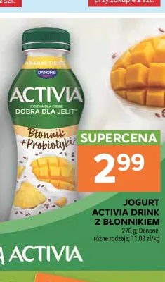 Jogurt Activia Drink z błonnikiem ananas siemię lniane promocja w Stokrotka