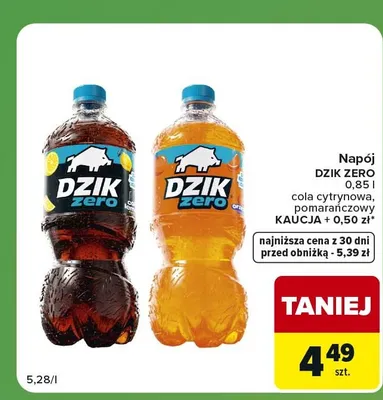 Napój Dzik Zero cola cytrynowa promocja w Carrefour Express