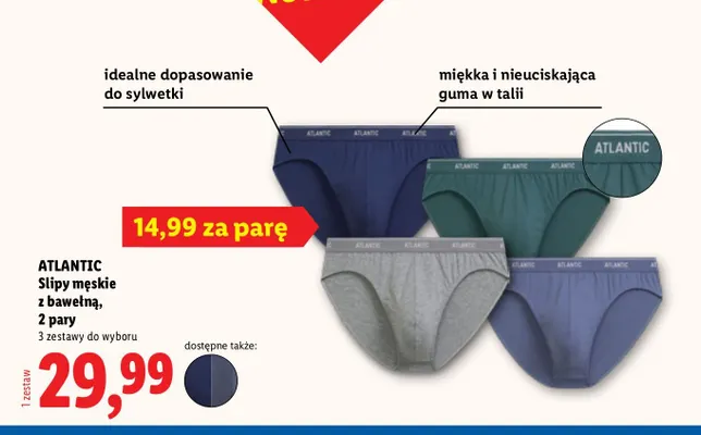 Slipy męskie z bawełną 2-pak Atlantic promocja w Lidl