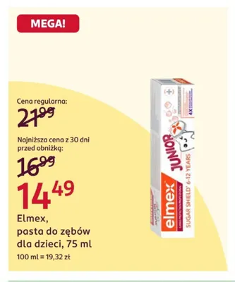 Pasta do zębów dla dzieci Elmex promocja w Rossmann
