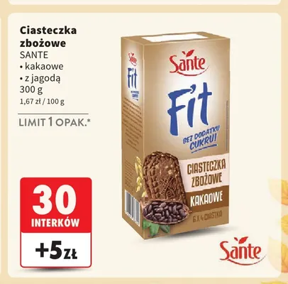 Ciasteczka zbożowe kakaowe Sante promocja w Intermarche