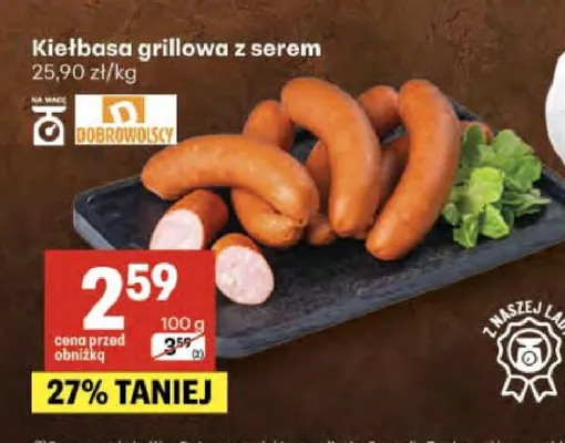 Kiełbasa grillowa z serem Dobrowolscy promocja w Delikatesy Centrum