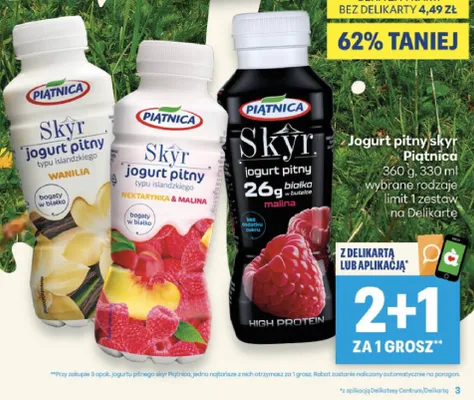 Jogurt pitny Skyr Piątnica malinowy promocja w Delikatesy Centrum