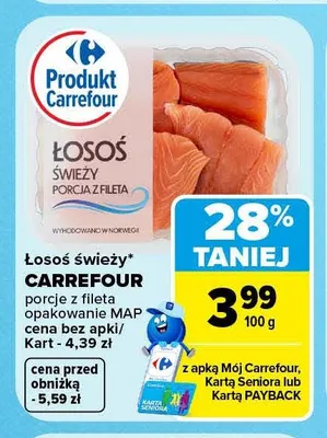 Łosoś świeży porcje z fileta Carrefour promocja w Carrefour