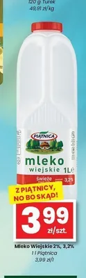 Mleko Wiejskie świeże 3,2% Piątnica promocja w emma MARKET