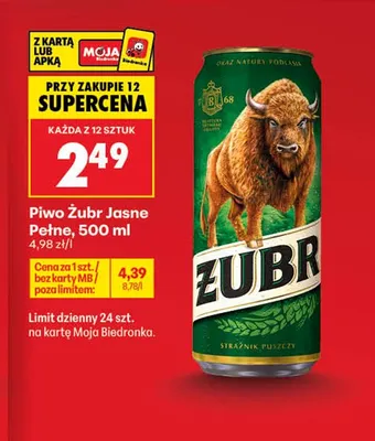 Piwo Żubr Jasne Pełne promocja w Biedronka