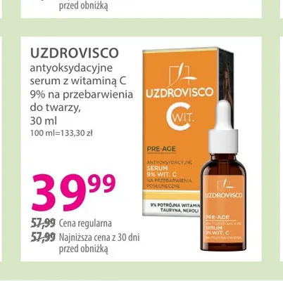 Antyoksydacyjne serum z witaminą C 9% na przebarwienia do twarzy Uzdrovisco promocja w Hebe
