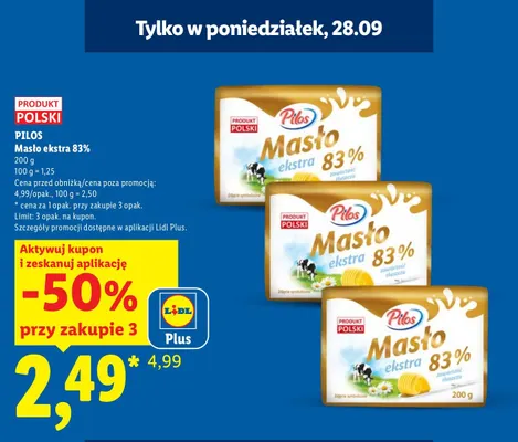 Masło ekstra Pilos 83% promocja w Lidl