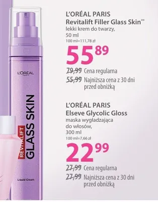 Lekki krem do twarzy L'Oréal Paris Revitalift Filler Glass Skin promocja w Hebe