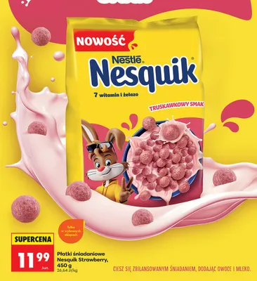 Płatki śniadaniowe Nesquik Strawberry truskawkowy smak promocja w Biedronka